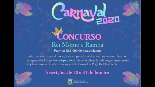 Prefeitura abre Concurso para Rei Momo e Rainha do Carnaval 2020