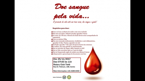 Campanha de Doação de Sangue será realizada em Tietê