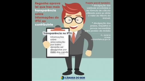 Junior Regonha aprova Lei de transparência na cobrança no IPTU